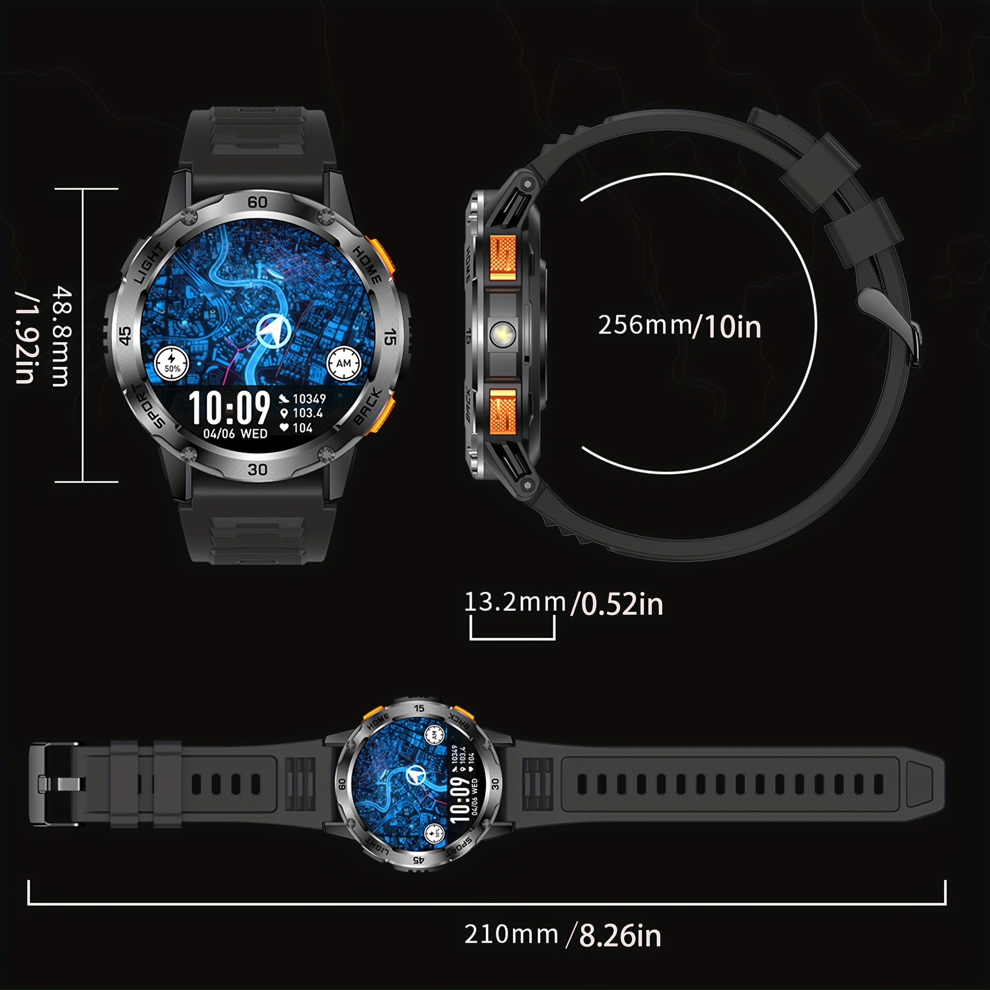 IP68 Smartwatch für Männer, Anrufe annehmen/tätigen, 5,11 cm Fitness-Smartwatch mit LED-Beleuchtung  Rufintegration, kabellose Android & iPhone Kompatibilität, Multifunktionsuhr mit Sportmodi inkl. 1 Edelstahlarmband, 1 zufälligem Kunstlederband sowie 1 Silikonband – Bild 3