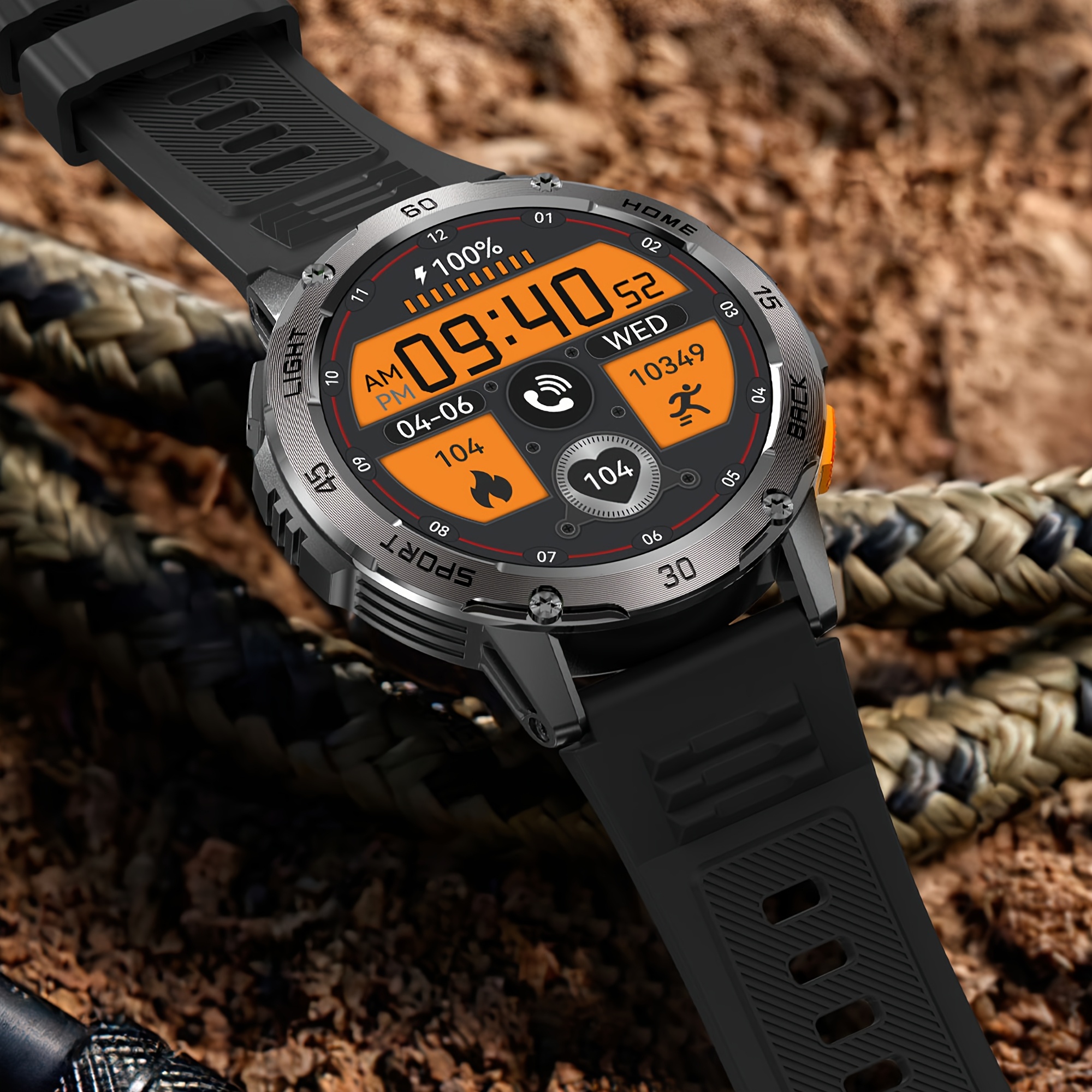 IP68 Smartwatch für Männer, Anrufe annehmen/tätigen, 5,11 cm Fitness-Smartwatch mit LED-Beleuchtung  Rufintegration, kabellose Android & iPhone Kompatibilität, Multifunktionsuhr mit Sportmodi inkl. 1 Edelstahlarmband, 1 zufälligem Kunstlederband sowie 1 Silikonband – Bild 5