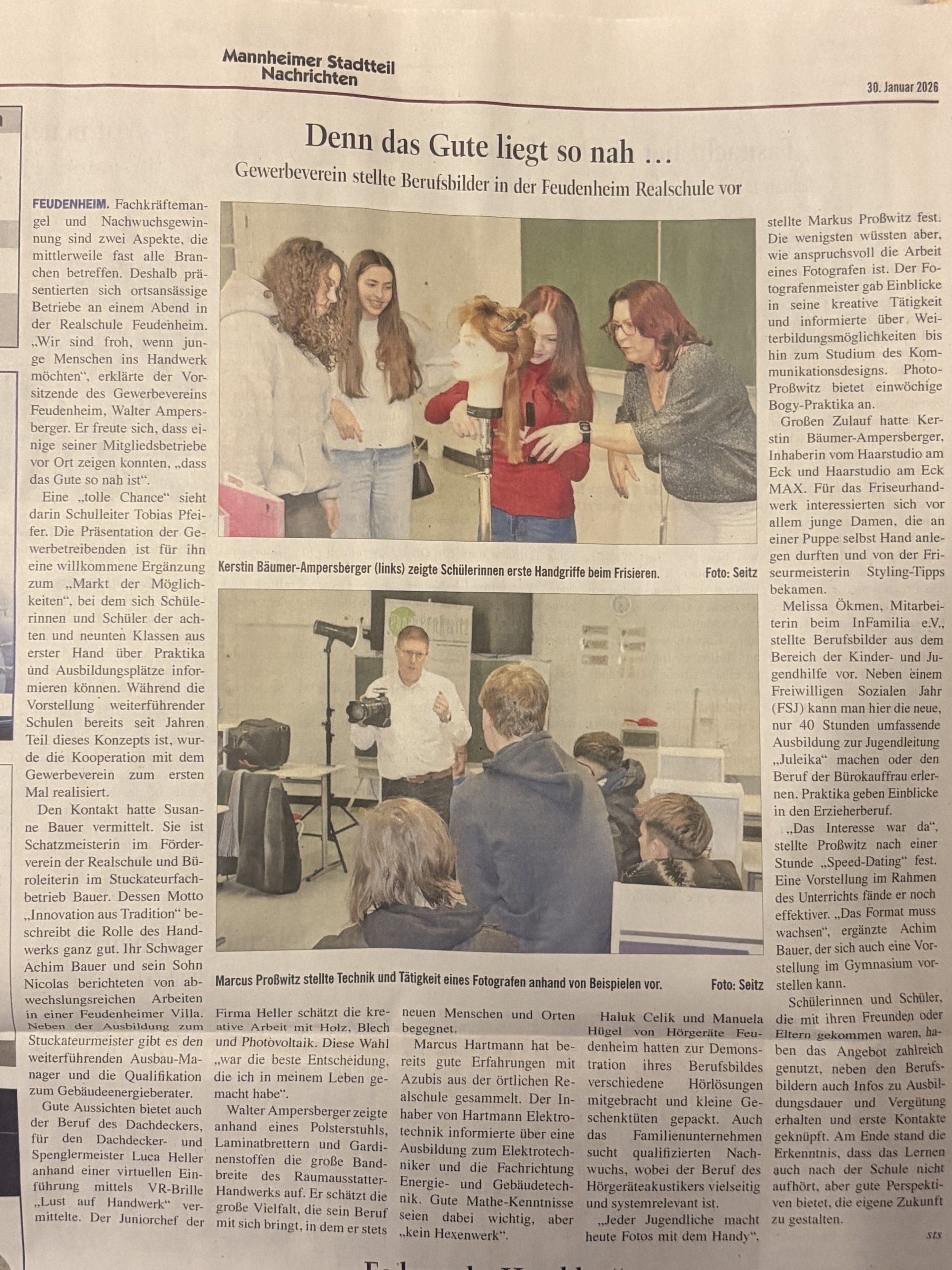 Gewerbeverein stellt Berufsbilder in der Feudenheim Realschule vor